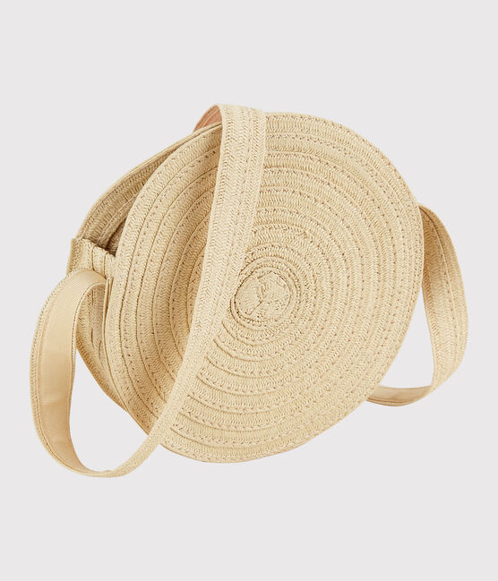Girls' Round Straw Bag with Shoulder Strap NATUREL pink