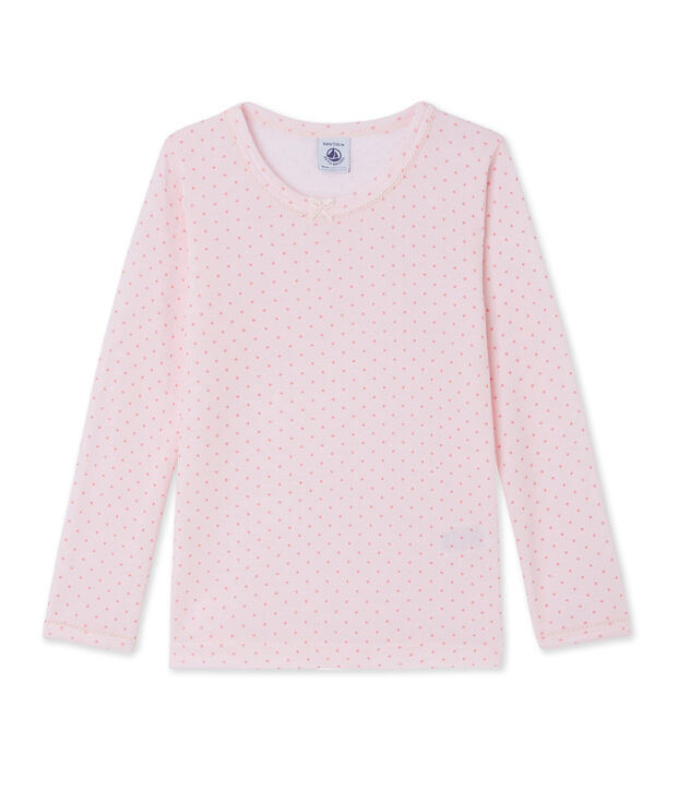 Girl's long-sleeved T-shirt in wool and cotton pink/pink