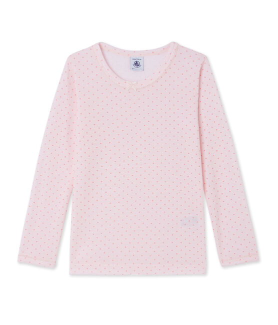 Girl's long-sleeved T-shirt in wool and cotton VIENNE pink/GRETEL pink