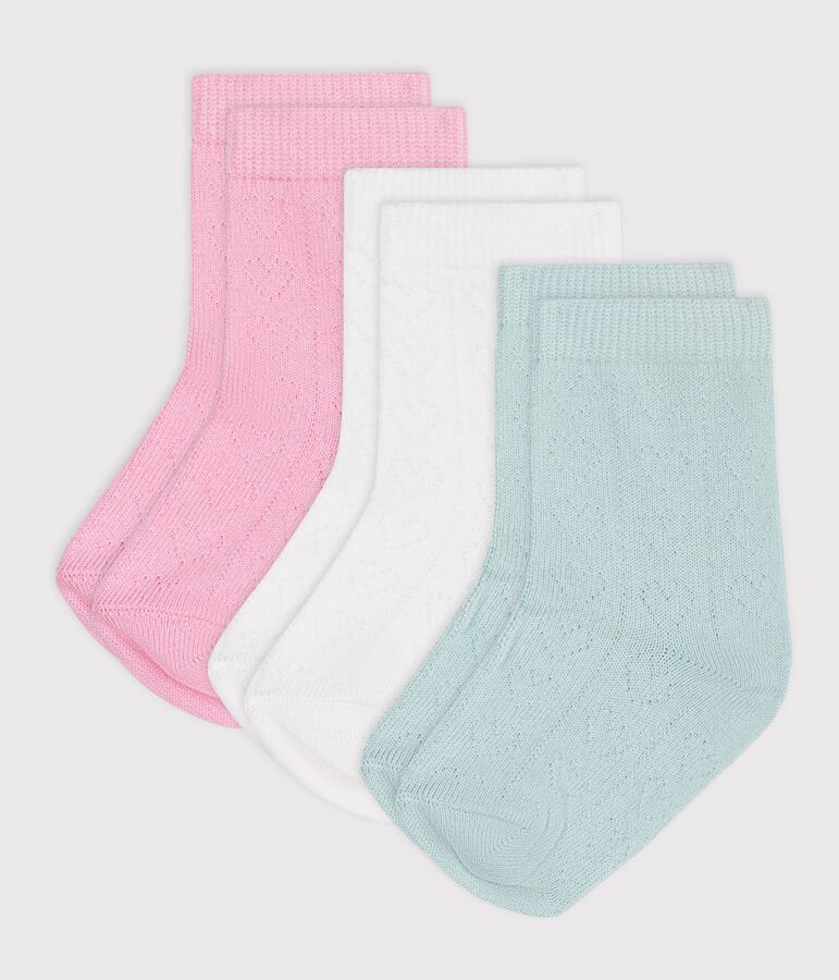 Pack of 3 pairs of babies' heart-pattern openwork cotton socks multicolor