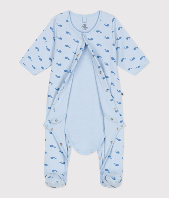 Babies' whale design tube knit bodyjama TOUDOU blue/ALASKA