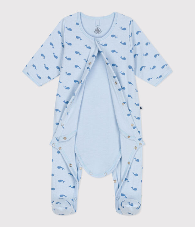 Babies' whale design tube knit bodyjama blue/blue