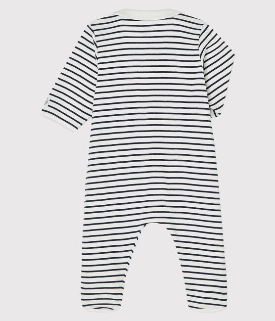 Babies' Sailor Striped Organic Cotton Sleepsuit MARSHMALLOW white/SMOKING blue