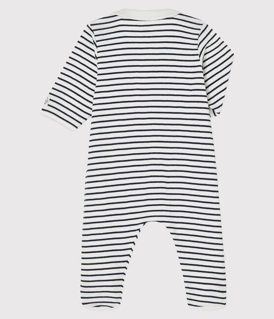 Babies' Zip-Up Organic Cotton Sleepsuit MARSHMALLOW white/SMOKING blue