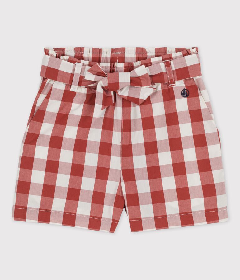 Girls' Gingham Poplin Shorts brown/ecru