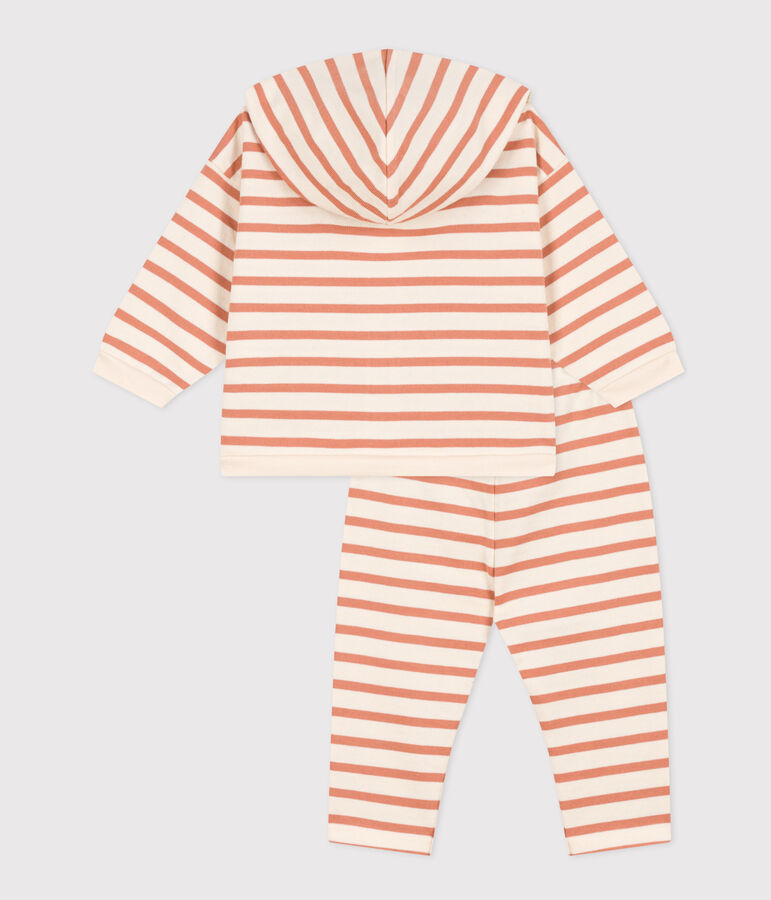 Babies' Thick Stripy Jersey Breton Outfit Ecru/pink