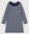 Girls' Long-Sleeved Cotton Dress SMOKING blue/MARSHMALLOW /ARGENT