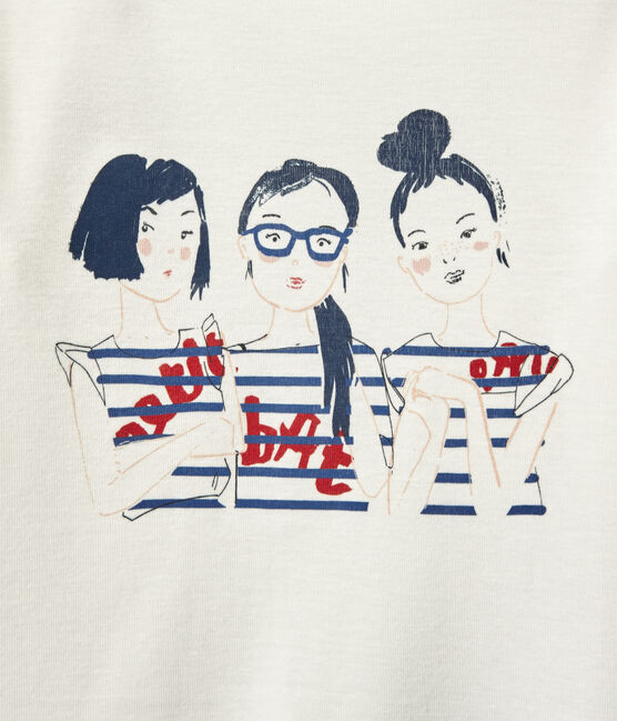 Girl's long-sleeved screen print T-shirt MARSHMALLOW white