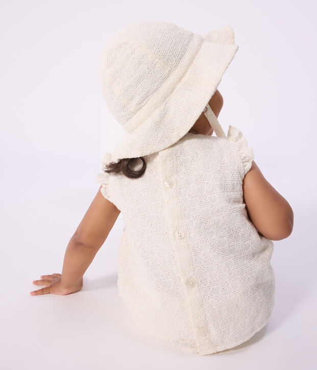 Babies' 2-piece outfit in broderie anglaise, hearts design white