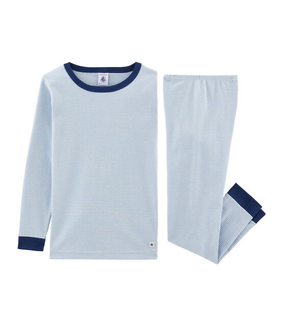 Boys' Snugfit Ribbed Pyjamas ACIER blue/MARSHMALLOW white