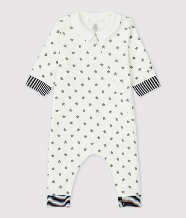 Babies' Starry Footless Organic Cotton Sleepsuit white/grey