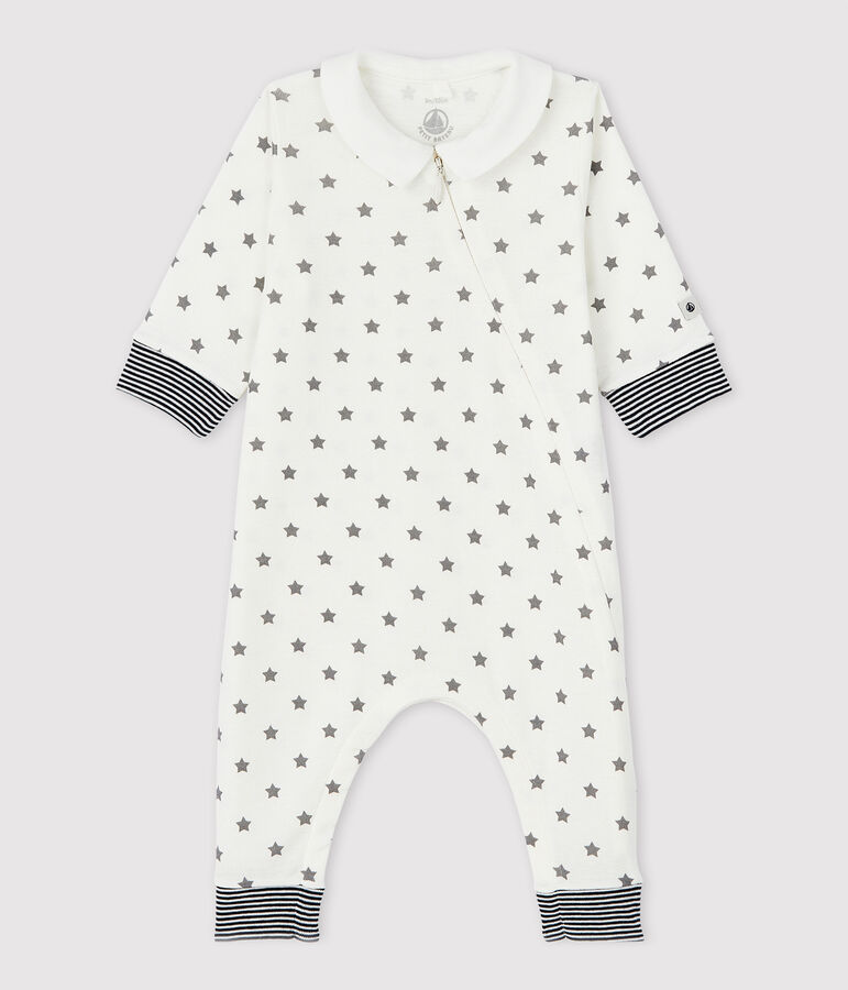 Babies' Starry Footless Zip-Up Organic Cotton Sleepsuit white/grey