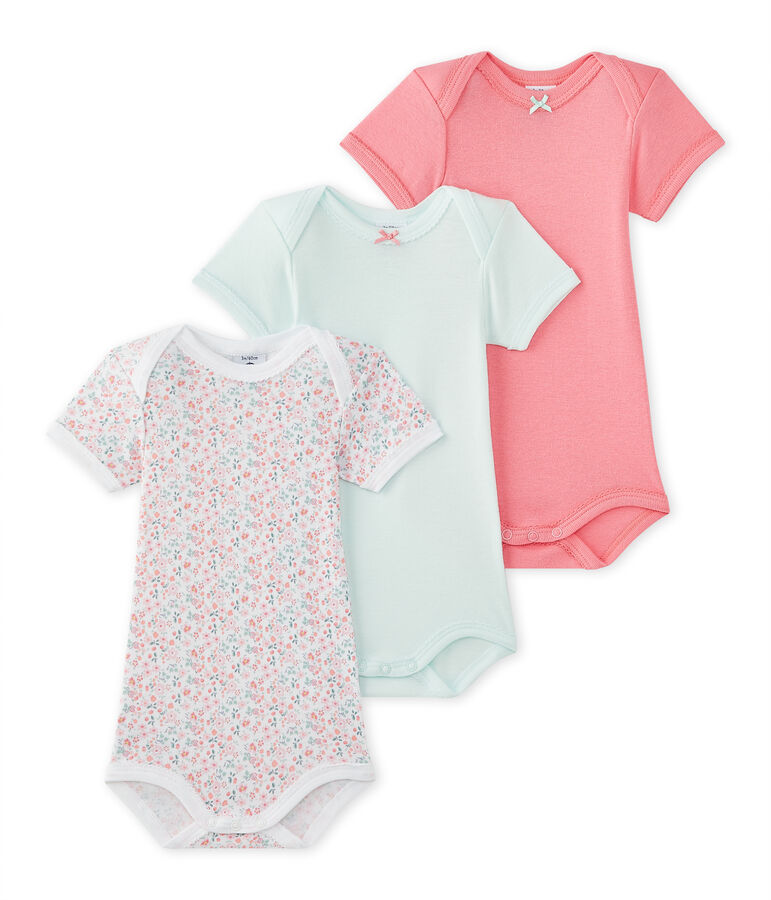 Set of 3 baby girls' short-sleeved bodysuits white