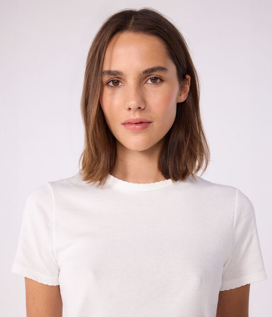 Women's short-sleeved rib knit Iconic Cocotte T-shirt ECUME white