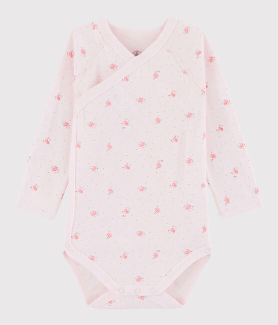 Baby Girls' Long-Sleeved Wrapover Bodysuit VIENNE pink/MULTICO white