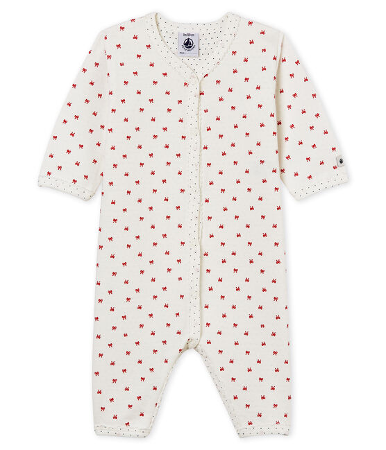 Baby Girls' Tube Knit Sleepsuit MARSHMALLOW white/TERKUIT red