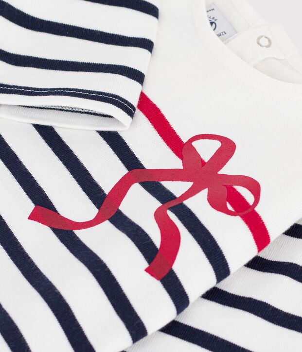 Babies' cotton Breton top white/multicolor