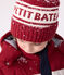 Children's knitted Petit Bateau beanie hat lined in polar fleece AMARANTE red/MARSHMALLOW