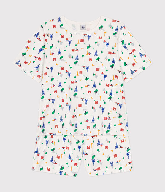 Women's Paris-pattern Cotton Pyjama Shorts and T-shirt MARSHMALLOW white/MEDIEVAL blue/MULTICO