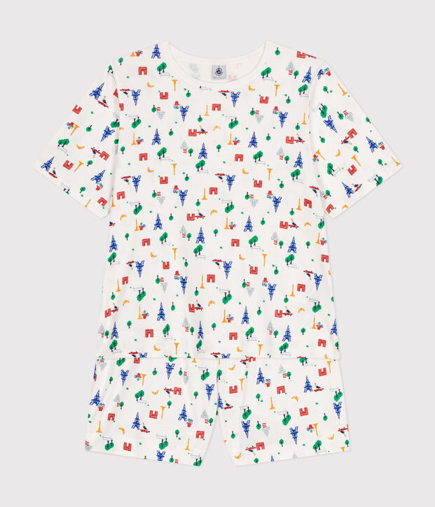 Women's Paris-pattern Cotton Pyjama Shorts and T-shirt white/blue/multicolor