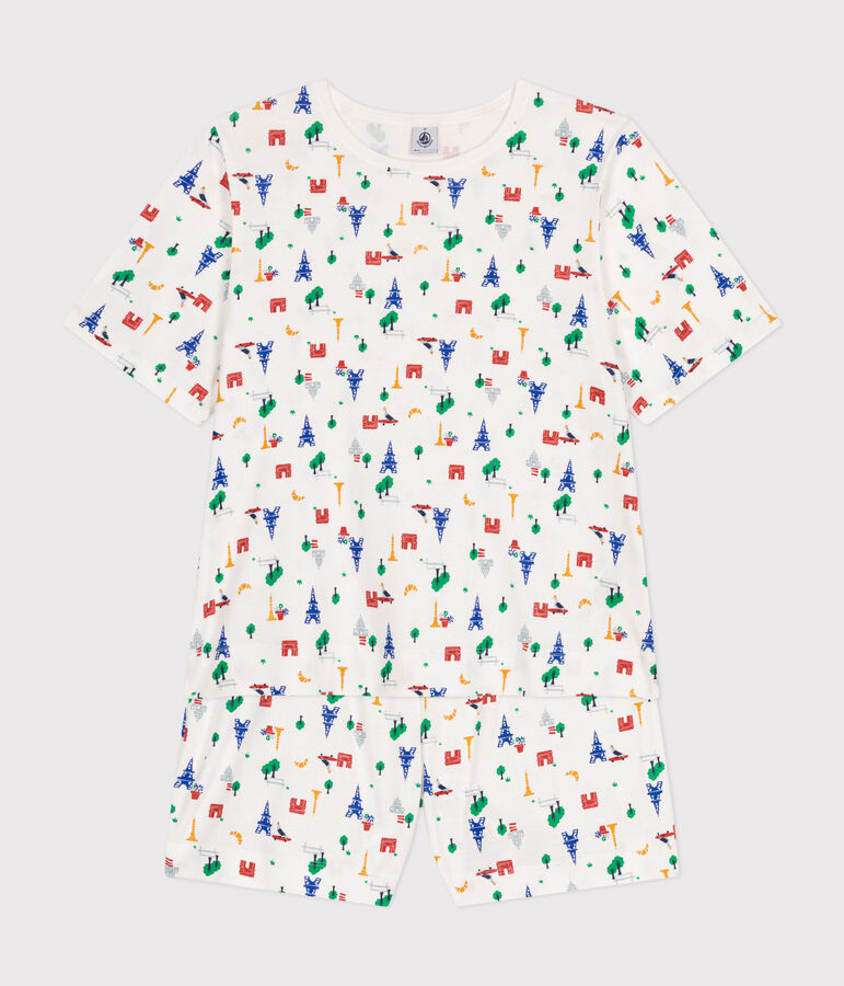 Women's Paris-pattern Cotton Pyjama Shorts and T-shirt white/blue/multicolor