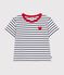 Children's short-sleeved stripy cotton T-shirt MARSHMALLOW white/SMOKING blue