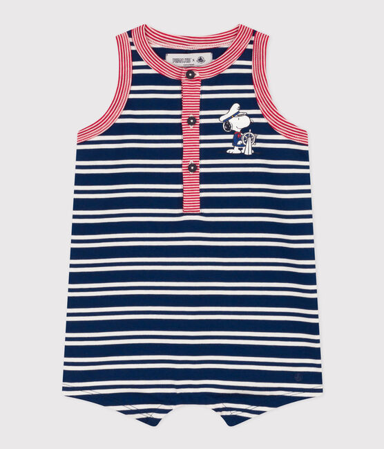 Babies' Petit Bateau X Snoopy Light Jersey Playsuit MEDIEVAL blue/MULTICO white