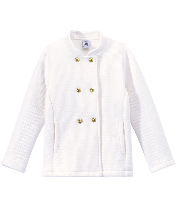 Girl's quilted double knit coat white