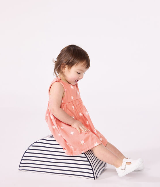 Babies' sleeveless sunshine print cotton dress ABRICOT orange/MARSHMALLOW