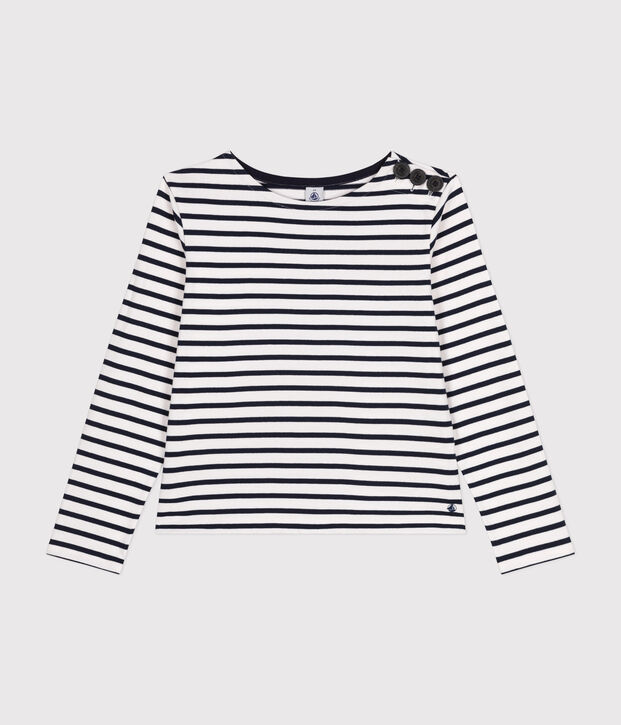 Women's Buttoned Cotton Breton Top white/blue