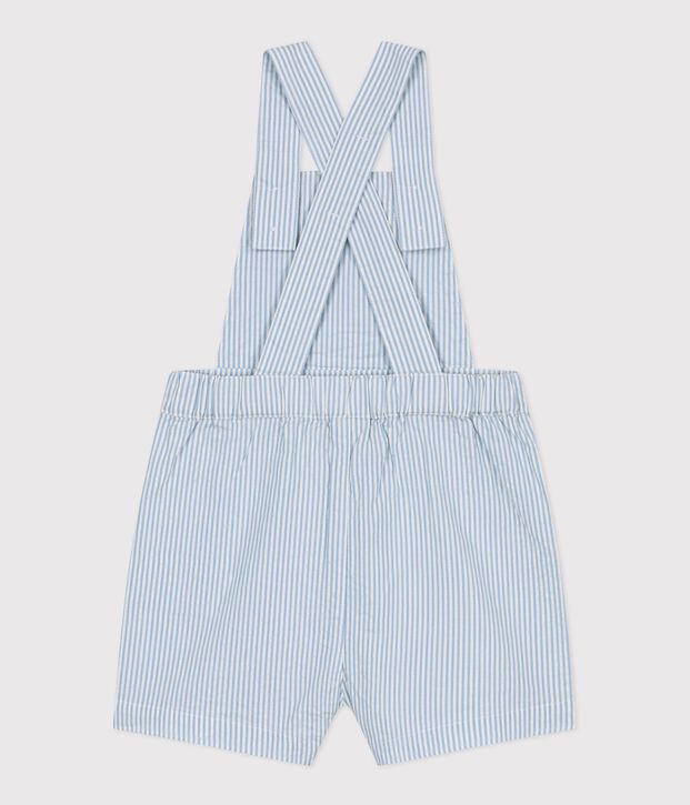 Babies' short-legged stripy cotton dungarees blue/blue