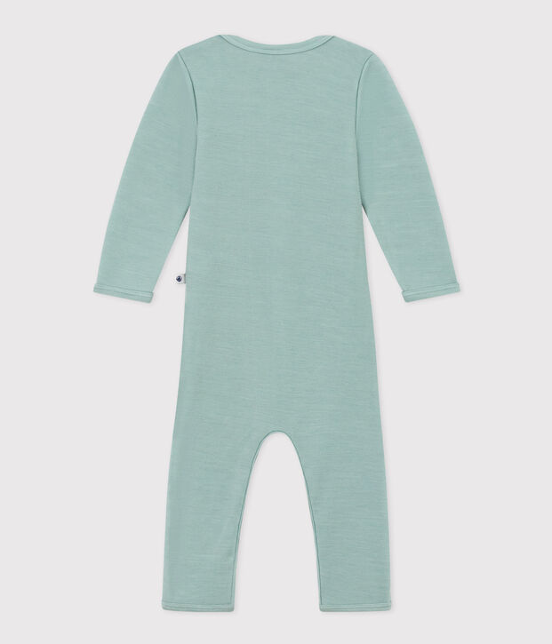 Babies' Long Cotton/Wool Bodysuit green