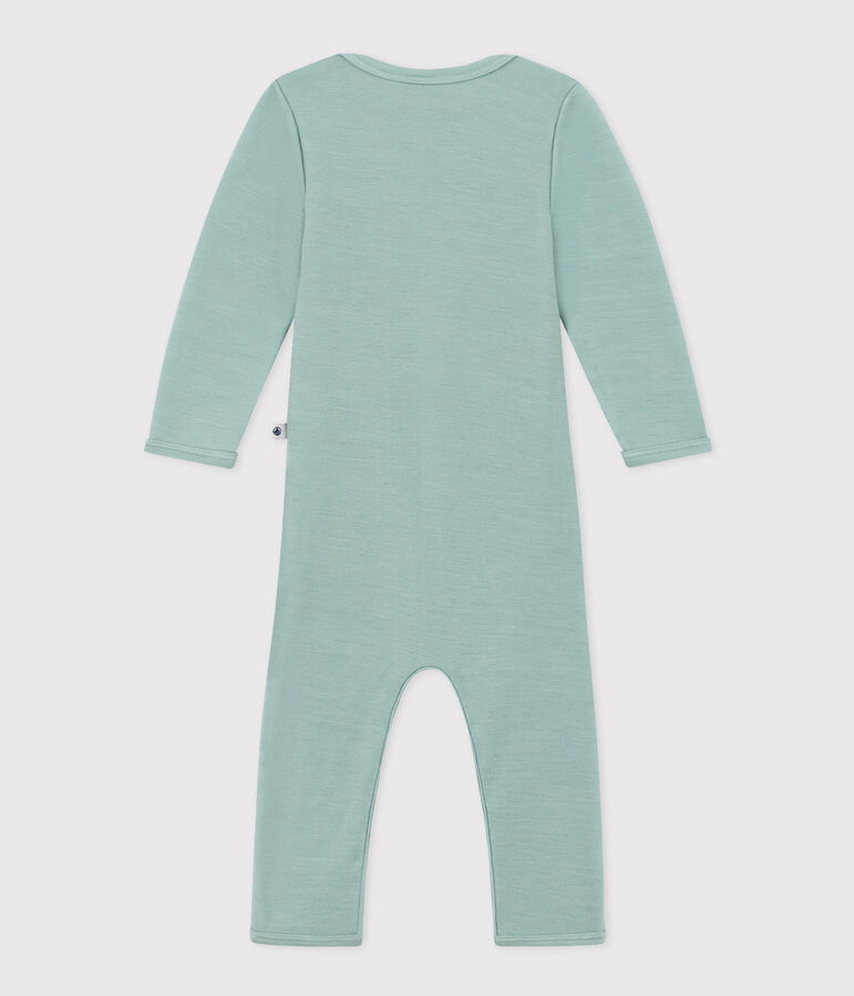 Babies' Long Cotton/Wool Bodysuit green