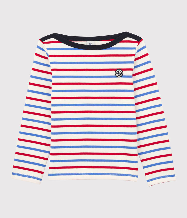 Children's Unisex Striped Cotton Top MARSHMALLOW white/BRASIER red/PEPS blue