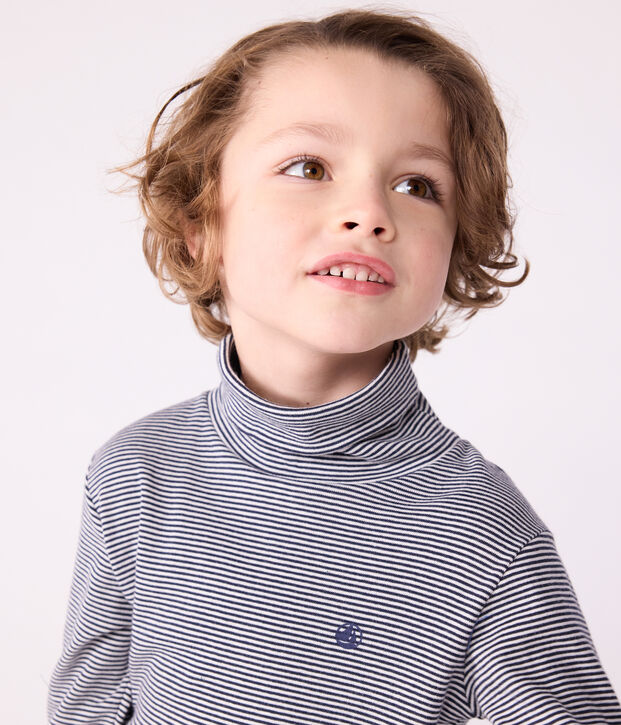 Children's cotton roll neck for girls or boys blue/white