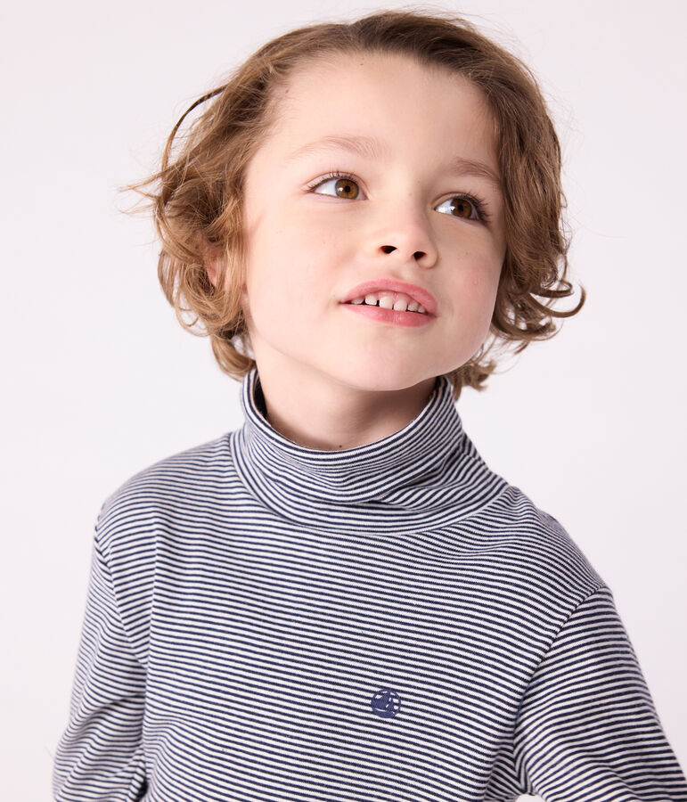 Children's cotton roll neck for girls or boys blue/white