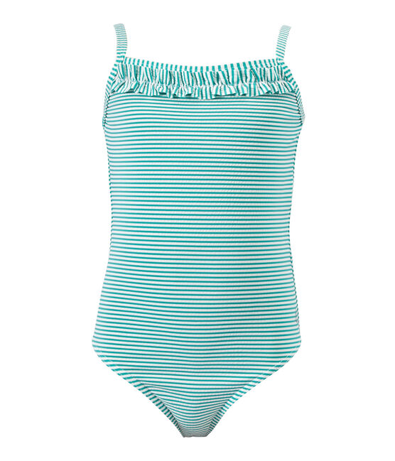 Girl's striped one-piece swimsuit FLAG green/LAIT white
