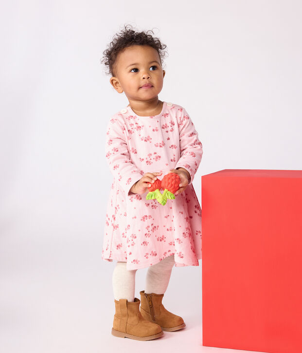 Babies' long sleeved floral-print cotton dress pink/multicolor