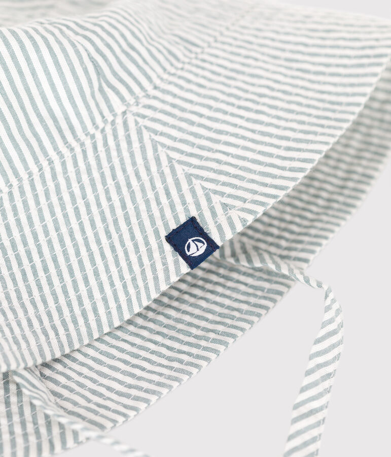 Babies' seersucker sun hat with ties white/green