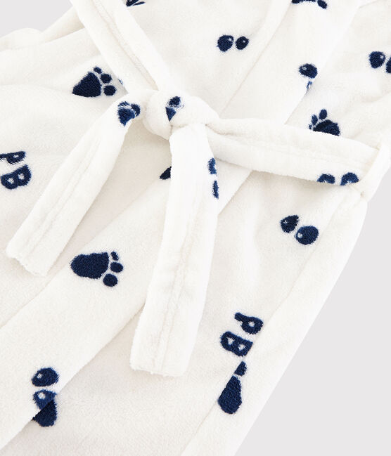 Boys' Fleece Dressing Gown MARSHMALLOW white/MEDIEVAL blue