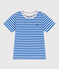 Children's short-sleeved stripy cotton T-shirt PORCELANA blue/MARSHMALLOW