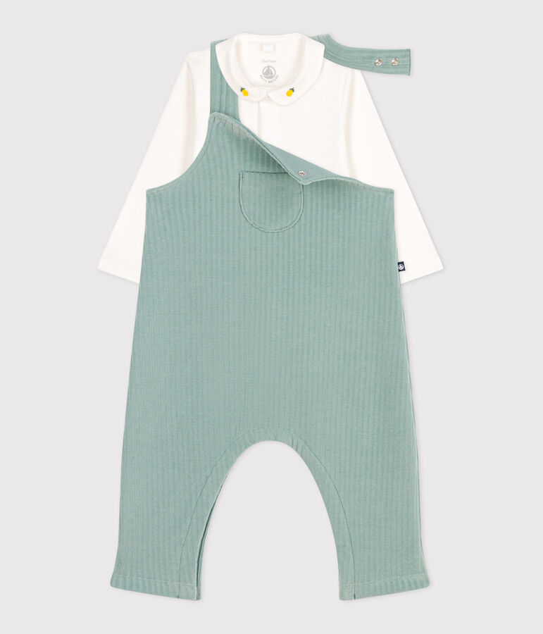 Newborn baby set with dungarees and an embroidered cotton body PAUL green
