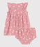 Babies' floral print cotton gauze dress and bloomers CHARME pink/MARSHMALLOW white