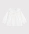 Babies' long-sleeved cotton poplin blouse with a collar and embroidery ECUME white