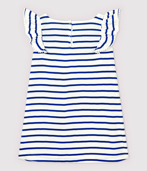 Girls' Short-Sleeved Cotton Dress white/blue