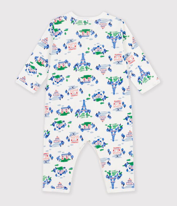 Baby footless cotton pyjamas with Paris print white/multicolor