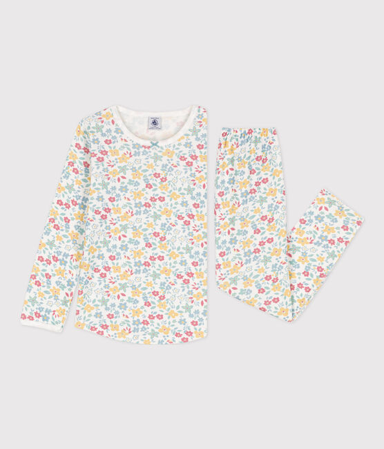 Girls' Floral Cotton Pyjamas MARSHMALLOW white/MULTICO white