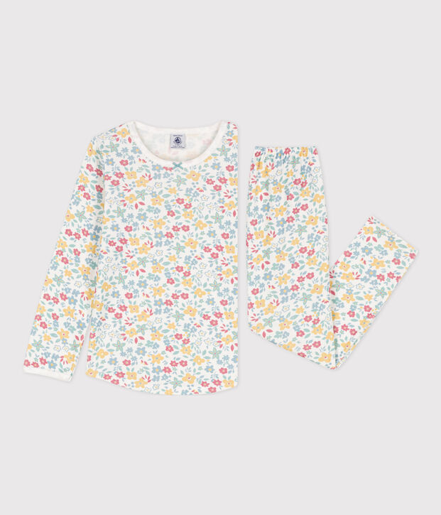 Girls' Floral Cotton Pyjamas white/multicolor