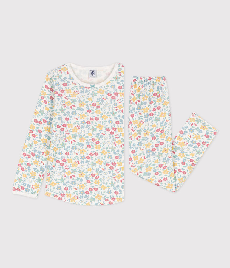 Girls' Floral Cotton Pyjamas white/multicolor