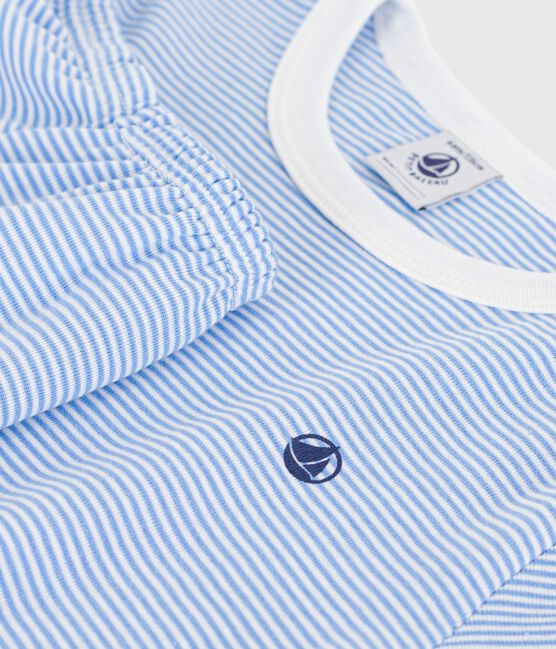 Children's short stripy cotton pyjamas EDNA blue/MARSHMALLOW white